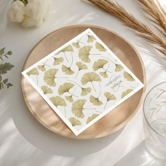 Serviette En Papier Monogramme de motif botanique doré faux bohème