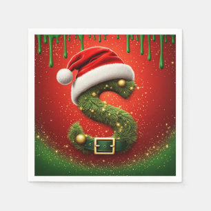 Serviette En Papier Monogramme de Noël S avec chapeau de Père Noël Cad