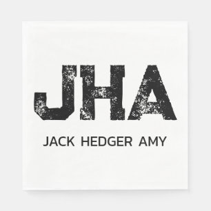 SERVIETTE EN PAPIER MONOGRAMME DE NOM À TROIS LETTRES NOIR MINIMALISTE