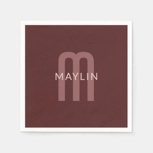 Serviette En Papier Monogramme de nom d'aspect moderne Rouge bordeau