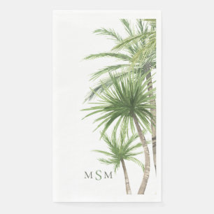 Serviette En Papier Monogramme de palmiers tropicaux à l'aquarelle
