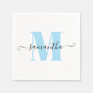 Serviette En Papier Monogramme de point Polka bleu et blanc pour bébé