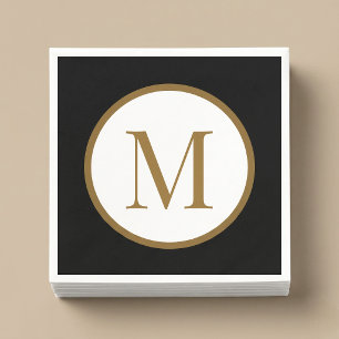 Serviette En Papier Monogramme de sceau central personnalisé noir et o