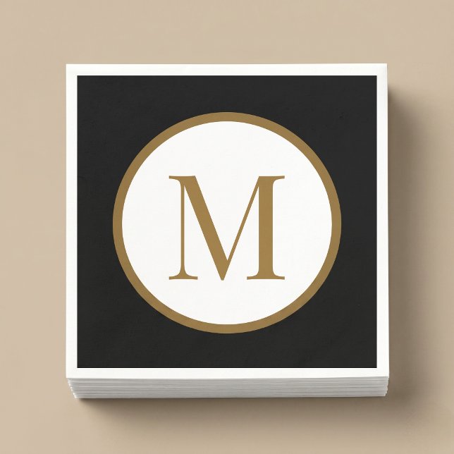 Serviette En Papier Monogramme de sceau central personnalisé noir et o (Créateur téléchargé)
