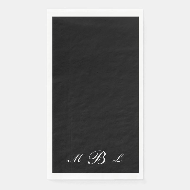 Serviette En Papier Monogramme de script noir tout simplement élégant (Devant)