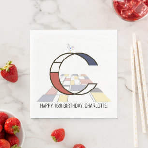 Serviette En Papier Monogramme de style néoplasticisme frappant. Lettr