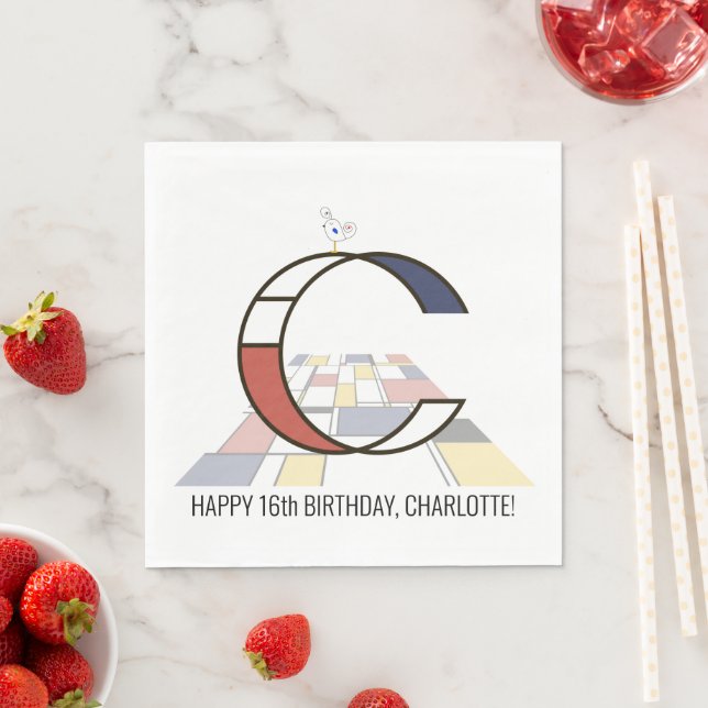 Serviette En Papier Monogramme de style néoplasticisme frappant. Lettr (En situation)