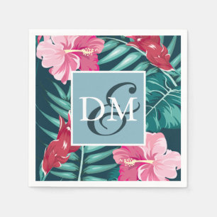 Serviette En Papier Monogramme d'été Design de fleurs exotiques