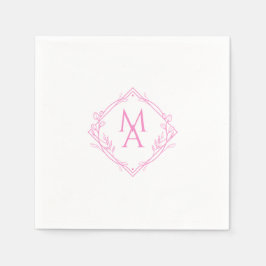 Serviette En Papier Monogramme diamant avec fleurs en rose