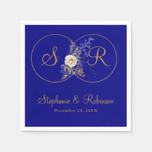 Serviette En Papier Monogramme d'or personnalisé sur Mariage bleu mari