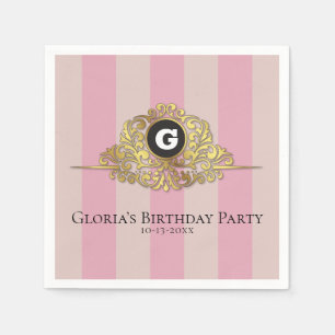 Serviette En Papier Monogramme d'or rose et beige Élégante serviette