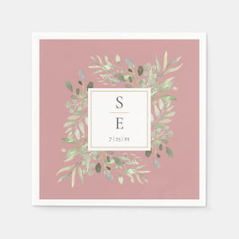 Serviette En Papier Monogramme Dusty Rose Verdure Foliage
