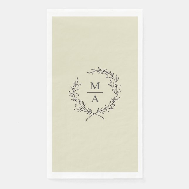 Serviette En Papier Monogramme élégant Couronne de laurier Beige Neutr (Devant)