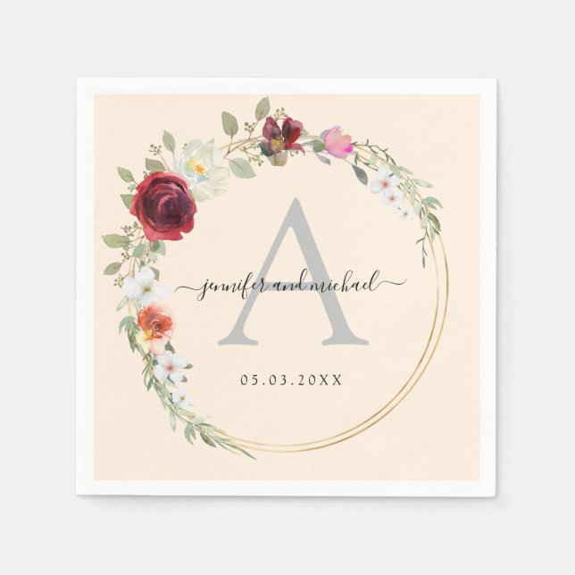 Serviette En Papier Monogramme, élégant mariage de fleurs d'eucalyptus (Devant)