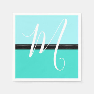 Serviette En Papier Monogramme Elegant Turquoise Aquarelle Couleur Sol
