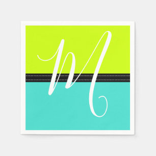 Serviette En Papier Monogramme Elegant Turquoise & Volt Couleur Solide