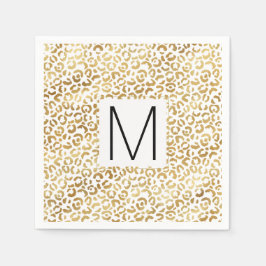 Serviette En Papier Monogramme Empreinte de léopard d'or