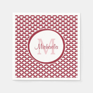 Serviette En Papier Monogramme et nom des pétoncles rouges et blancs m