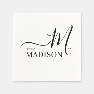 Serviette En Papier Monogramme et nom personnalisés noir et blanc
