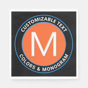 Serviette En Papier Monogramme et texte en gras   Blanc noir orange et