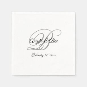 Serviette En Papier Monogramme fantaisie noir blanc et gris