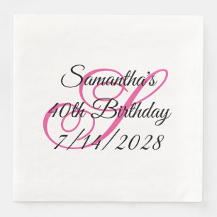 Serviette En Papier Monogramme Fantaisie Rose 40e Anniversaire