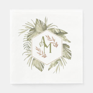 Serviette En Papier Monogramme Feuille de palmier vert