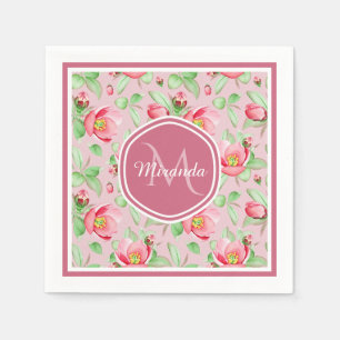 Serviette En Papier Monogramme Fleur de Pommier Rose