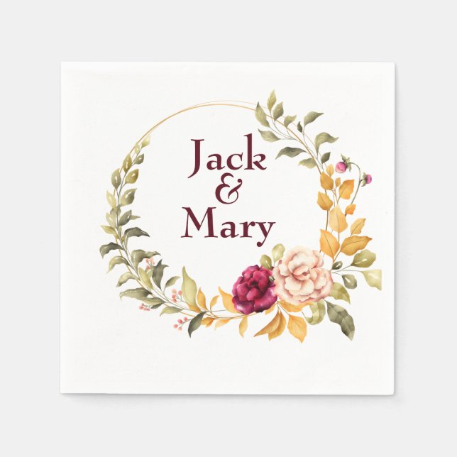 Serviette En Papier Monogramme floral de Bourgogne (Devant)
