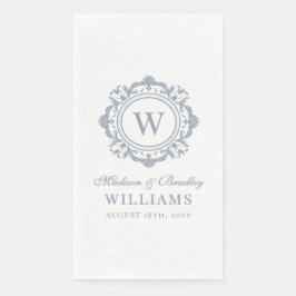 Serviette En Papier Monogramme Floral Orné Mariage Élégant Argent