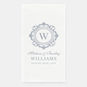Serviette En Papier Monogramme Floral Orné Mariage Élégant Argent