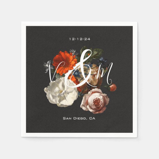 Serviette En Papier Monogramme floral Rembrandt Dark & Moody (Devant)