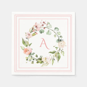 Serviette En Papier Monogramme floral rose pâle Mariage élégant