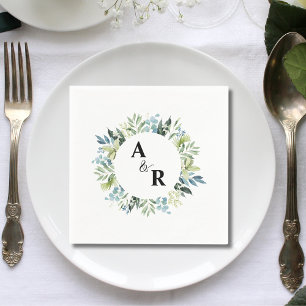 Serviette En Papier Monogramme Floral Végétal Cocktail de Mariage Sur 