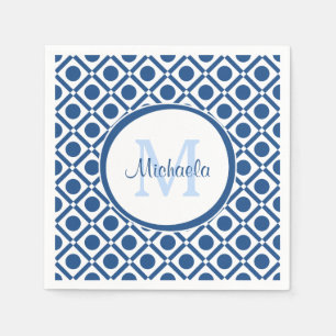 Serviette En Papier Monogramme géométrique bleu et blanc moderne avec 