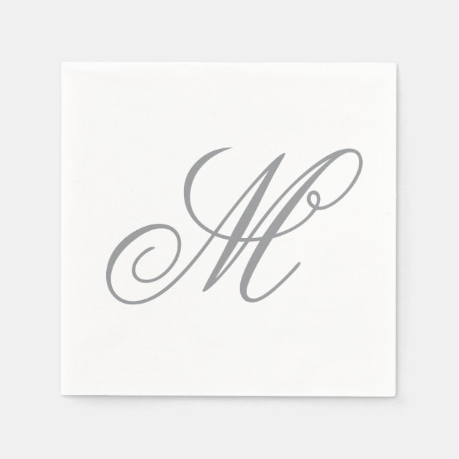 Serviette En Papier Monogramme gris élégant initial (Devant)