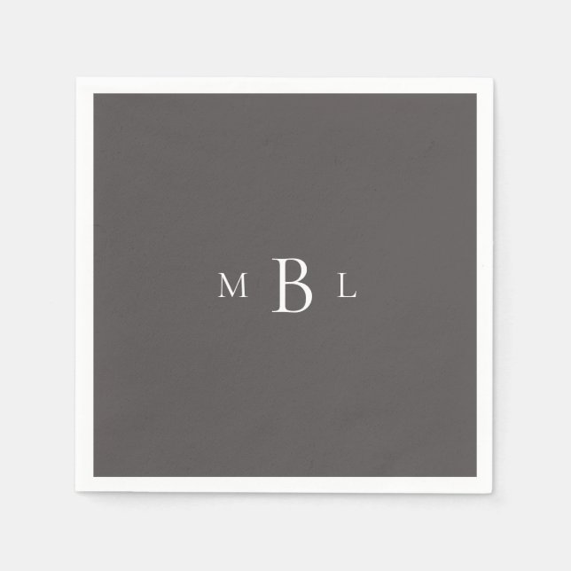 Serviette En Papier Monogramme Gris foncé Élégant Cocktail de mariage (Devant)
