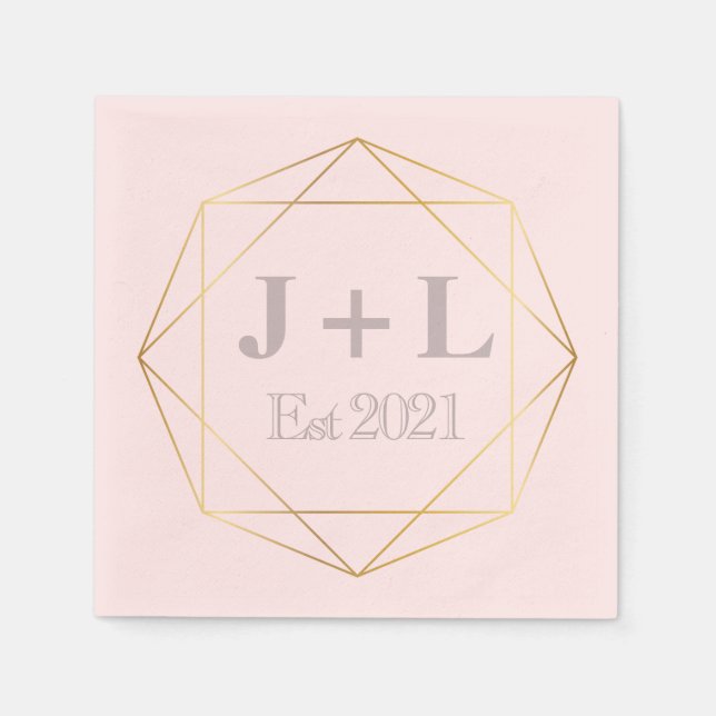 Serviette En Papier Monogramme gris or Mariage de l'anniversaire initi (Devant)