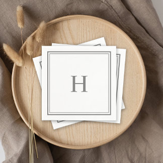 Serviette En Papier Monogramme gris simple avec serviettes de bordure