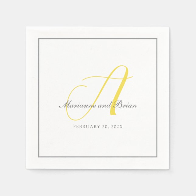 Serviette En Papier Monogramme illuminant jaune, gris avec blanc (Devant)
