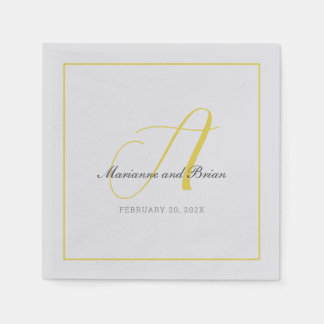 Serviette En Papier Monogramme Illuminant les serviettes jaunes et gri