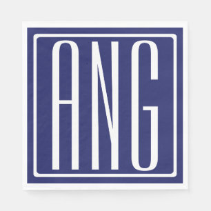 Serviette En Papier Monogramme Initial 3 Modernes Gras Bleu Nuit