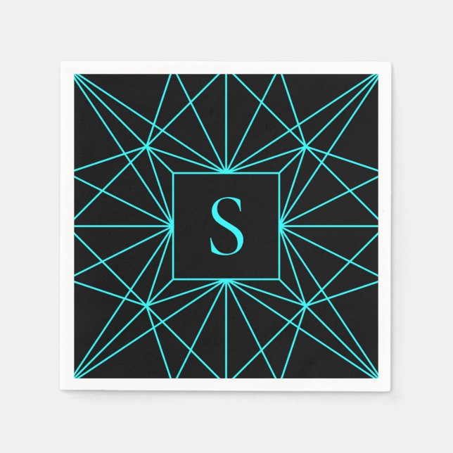 Serviette En Papier Monogramme initial | Design géométrique turquoise (Devant)