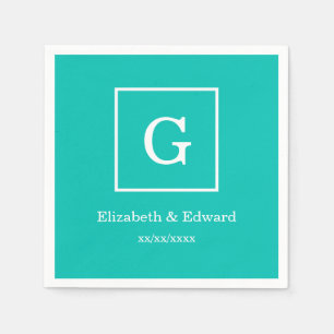Serviette En Papier Monogramme initial encadré par blanc turquoise