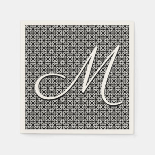 Serviette En Papier Monogramme initial géométrique noir et blanc