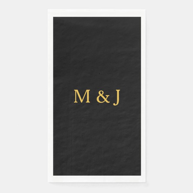 Serviette En Papier Monogramme initial Gold Noir Nom personnalisé Mode (Devant)
