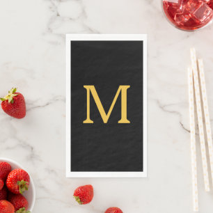 Serviette En Papier Monogramme Initial Or Noir Personnalisé Nom