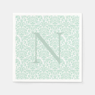 Serviette En Papier Monogramme initial Sage vert Damas