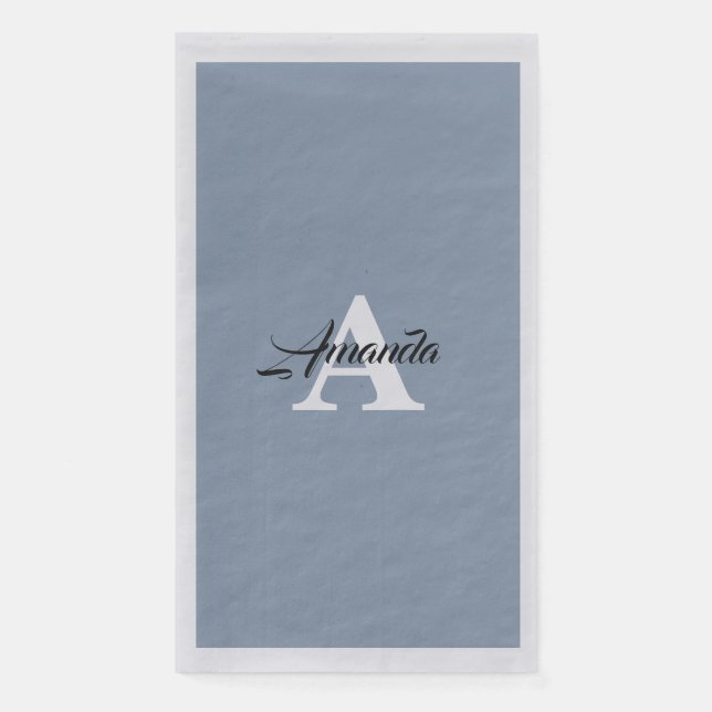 Serviette En Papier Monogramme Initial Simple Bleu Poussiéreux Clair A (Devant)
