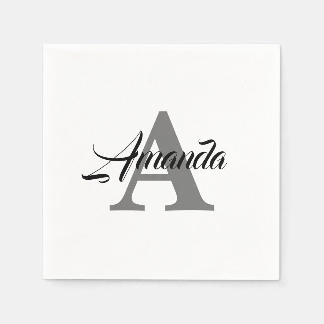 Serviette En Papier Monogramme Initial Simple Élégant Nom Personnalisé (Devant)
